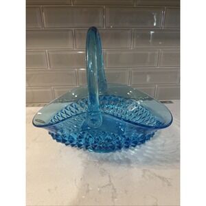 Vintage Large Indiana Glass Tiara Aqua Blue Diamond Point Glass Basket Beautiful